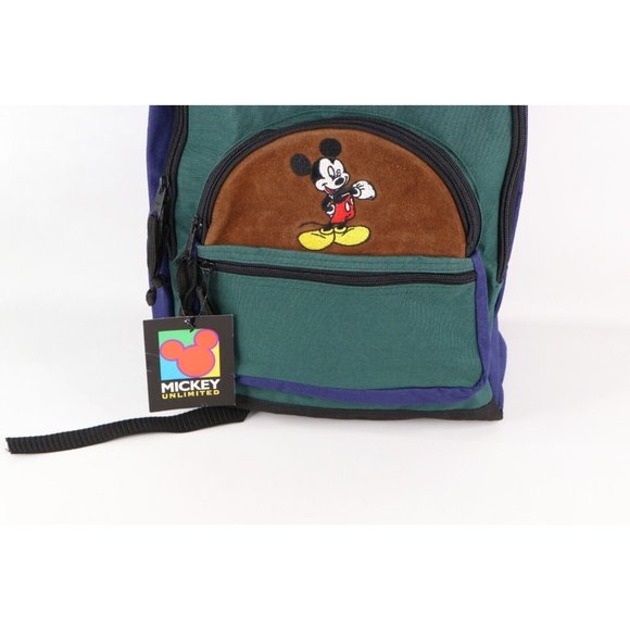 NOS Vtg 90s Disney Mickey Mouse Spell Out Color Block Suede Backpack Book Bag main image 8
